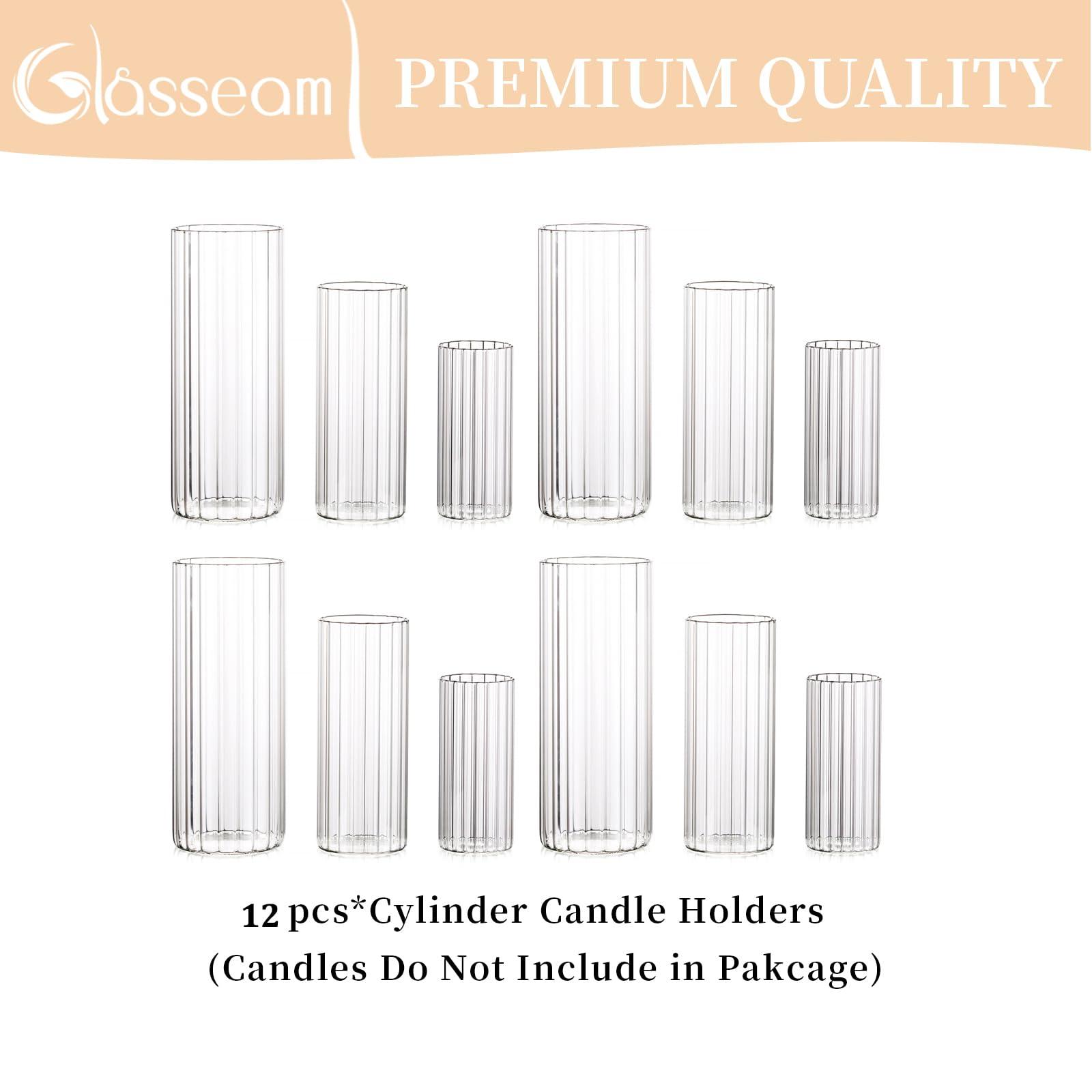 Glasseam Hurricane Candle Holder Glass Cylinder Clear Pillar Candle Holder Set of 12 Floating Candle Holders for Pillar Candles Flower Vases for Table Decoration Dinner Wedding Centrepiece 4