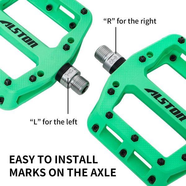Alston Road Bicycle MTB Aluminum Strong Pedal, Super Powerful CR-MO 9/16" Spindle, Three Pcs Ultra Sealed Bearings FACE Off Pedals (Green) 3