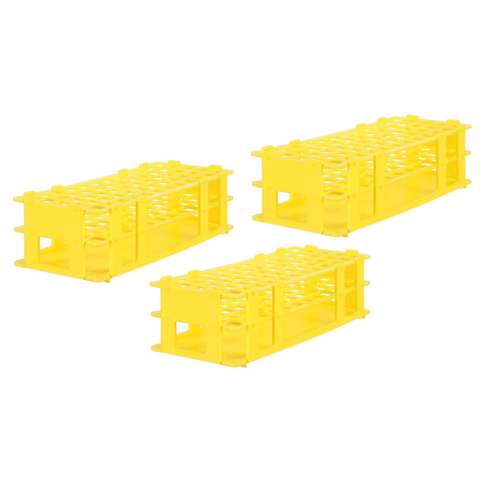 sourcing map PP Plastic Test Tube Rack Holder 60 Holes 3 Layers Lab Detachable Tube Holder Yellow for 17mm Test Tubes, Pack of 3