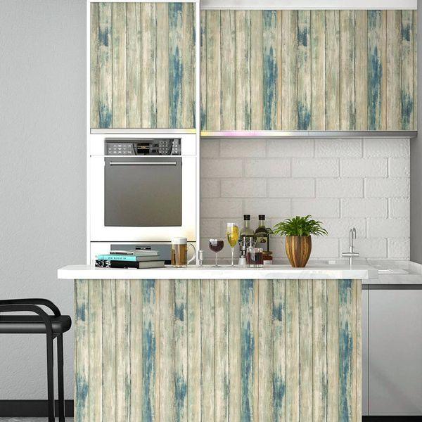 Hode Blue Wood Effect Vinyl Wrap Self Adhesive Wallpaper 60cmx3m, Waterproof Removable Sticky Back Plastic Roll, Peel and Stick Wallpaper for Kitchen Cupboards Worktop Cabinets Table Furniture 4