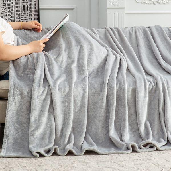 softan Soft Fleece Throw Blanket Light Grey Snugly Bed Throws Fluffy Warm Flannel Throws for Sofa, Couch,Bedroom, Travel, Camping, Queen Size,220x240cm 2