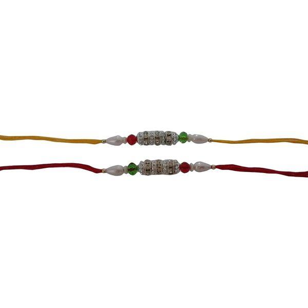 Khandekar (with device of K) Set of Two Rakhi, 3 Ring Stone Thread. Rakhi, Raksha Bandhan Gift for Your Brother, Vary Color and Multi Design 1