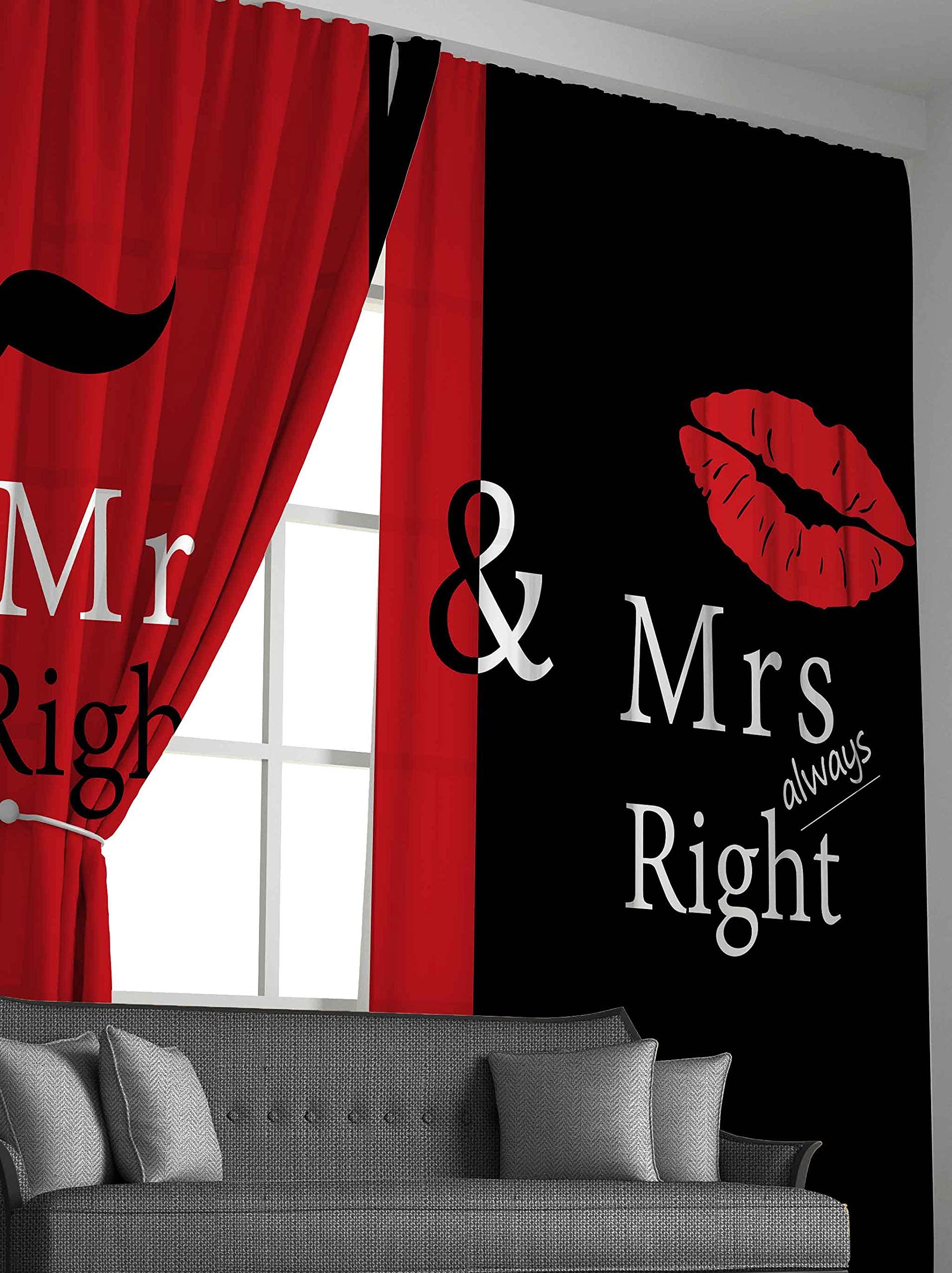 Mr Mrs Curtain Black Red Creative Window Curtain Love Man Mustache Woman Lip Romance Curtain Funny White Quote For Boys Girls Lover Couple Valentine Day for Bedroom Living Room W46*L54 3