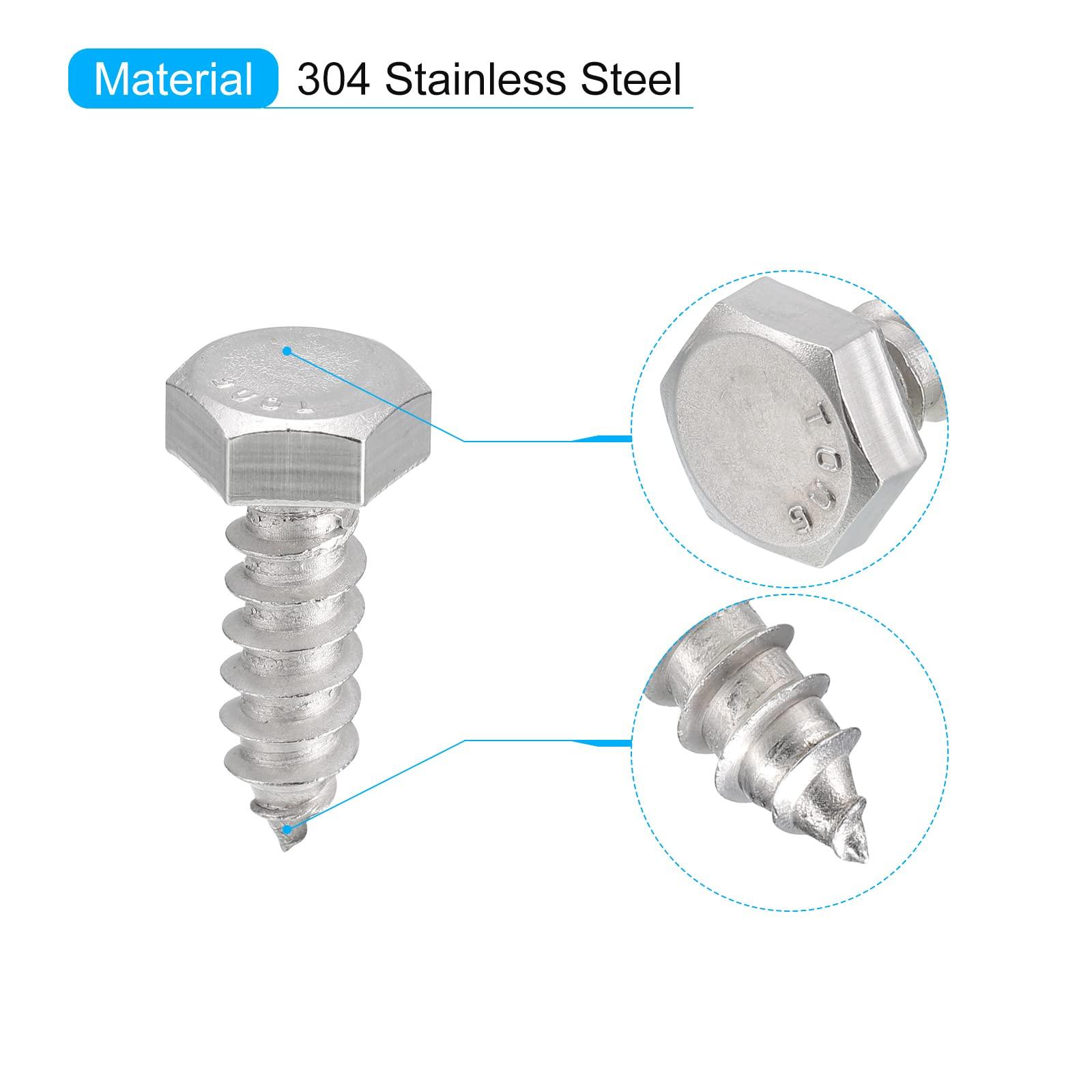 sourcing map Hex Head Lag Screws Bolts, 30pcs 5/16" x 1" 304 Stainless Steel Partial Thread Wood Screws 7