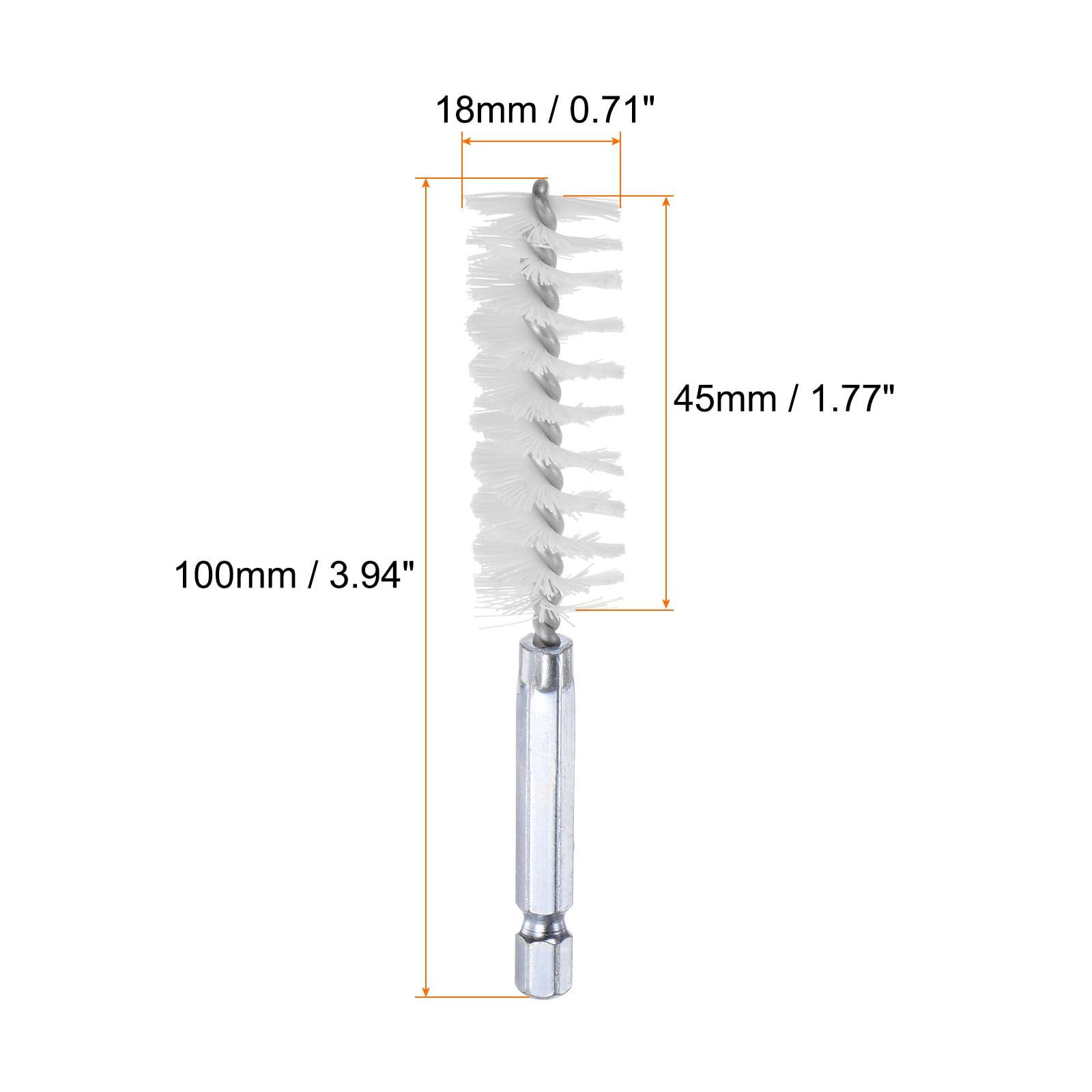 sourcing map 5Pcs Nylon Bore Brush 18mm Dia 4" Long Cleaning Twisted Wire Brush with Handle 1/4" Hex Shank for Tubes, Ports, Bearings 6