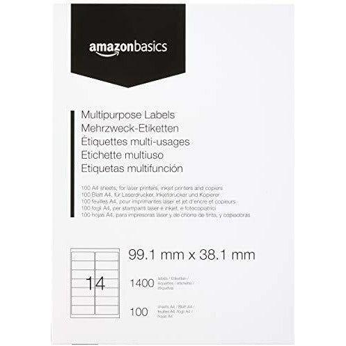 Amazon Basics Multipurpose Address Labels, 99.1mm x 38.1mm, 100 Sheets, 14 Label per Sheet, 1400 Labels 0