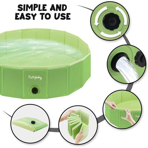 furrybaby Dog Pool, Durable Dog Paddling Pool with Quick Drainage Hole, Foldable and Non Inflatable, Thickened Kids Paddling Pool Medium for Garden Baby Pet Puppy Cat Bath (Green 100cm) 3