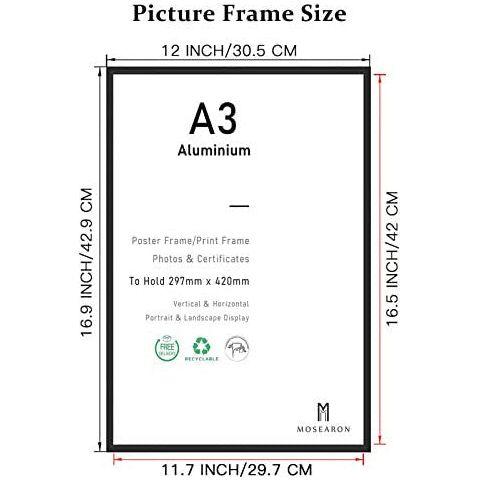 A3 Certificate Picture Frame,3 Pack Black Aluminum Photo Frame with plexiglass for Wall Mount Display,29.7x42 cm,Set of 3 1