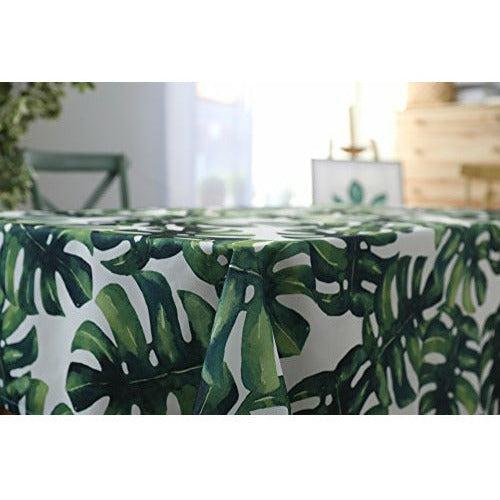 Drizzle Table Cloth Monstera Leaf Plant Palm Tree Rectangular Square Folding Table Cover Waterproof Polyester Cotton Country Garden for Kitchen Furniture (55 * 86in/140 * 220cm) 2