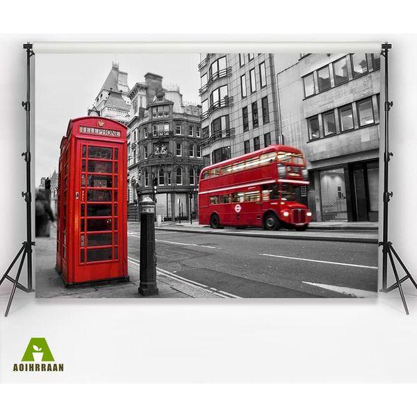Aoihrraan 10x8ft London Red Telephone Booth Backdrop European Vintage Building Bus Street View Photography Background Outdoor Wedding Travel Shoots Children Adults Lover Portrait Photo Studio Props 2