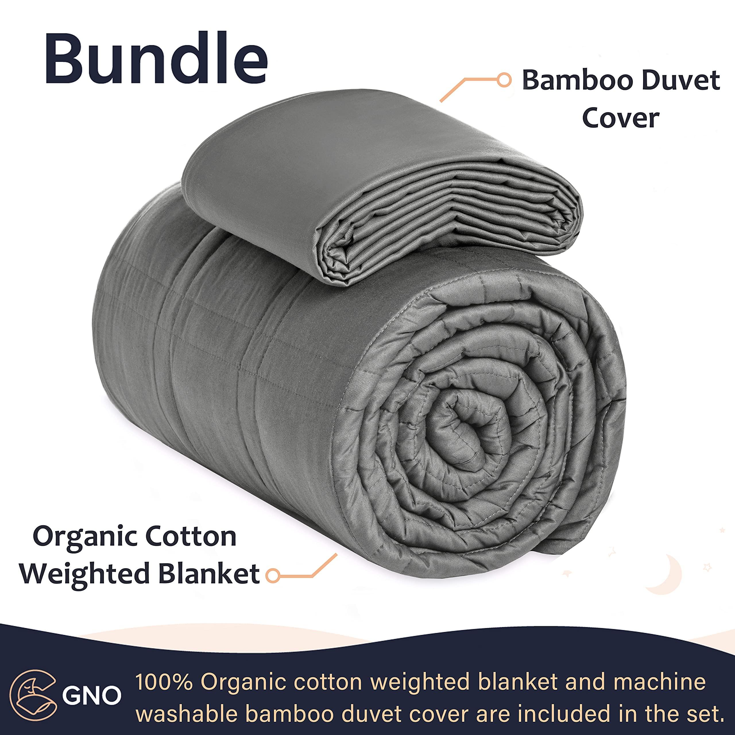 GnO Weighted Blanket for Adult & Removable Bamboo Washable Cover | 7KG (15lbs) | 150 x 200 cm | Double or King Size Bed | 100% Organic Cotton Heavy Blanket | Helps With Anxiety & Insomnia - Dark Gray 1