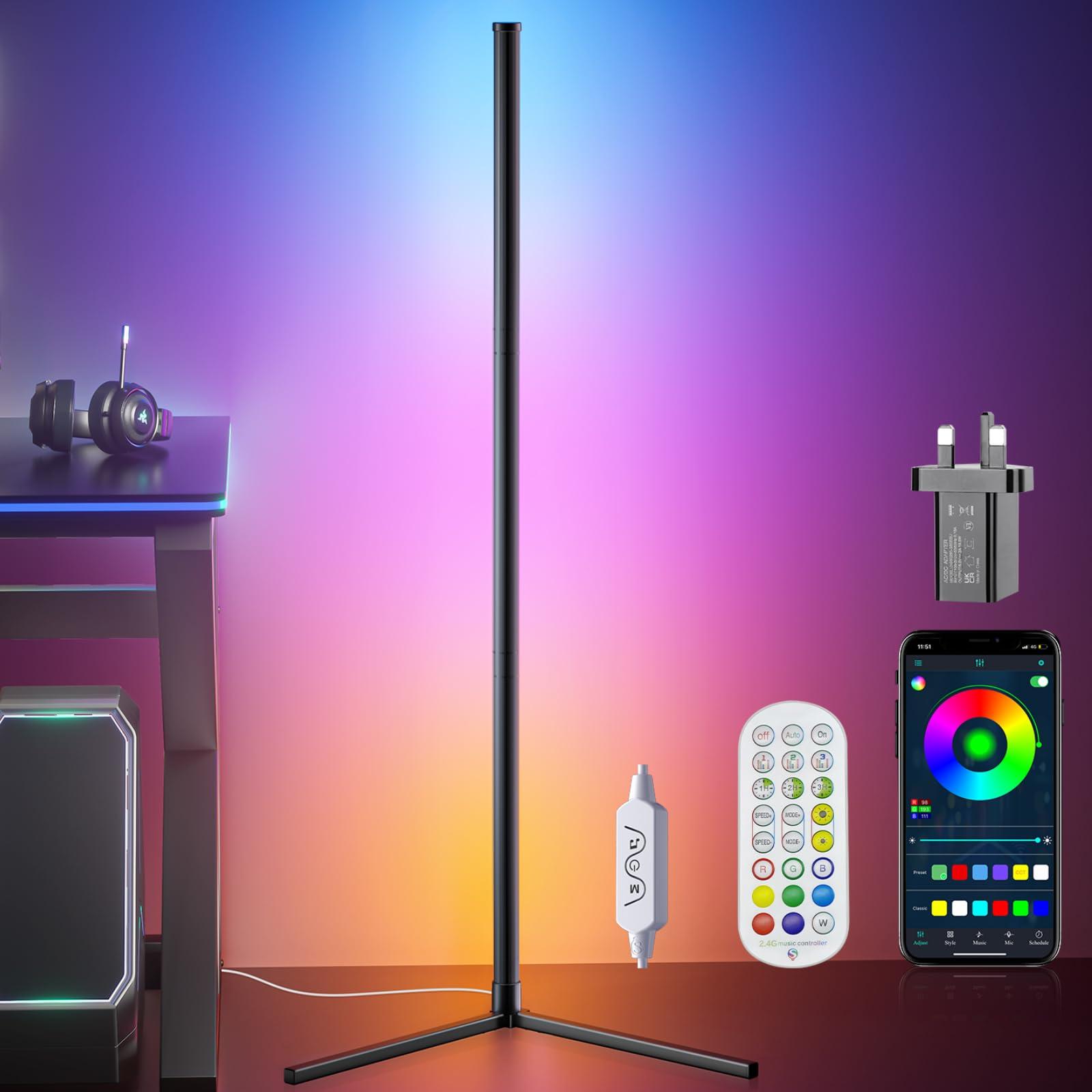 bedee Folding Floor Lamp: DIY Shaped RGB Floor Lamp with Music Sync and Timing, Modern 16 Million Color Changing Standing Light with Smart Remote & App Control for Living Room Gaming Room Bedroom