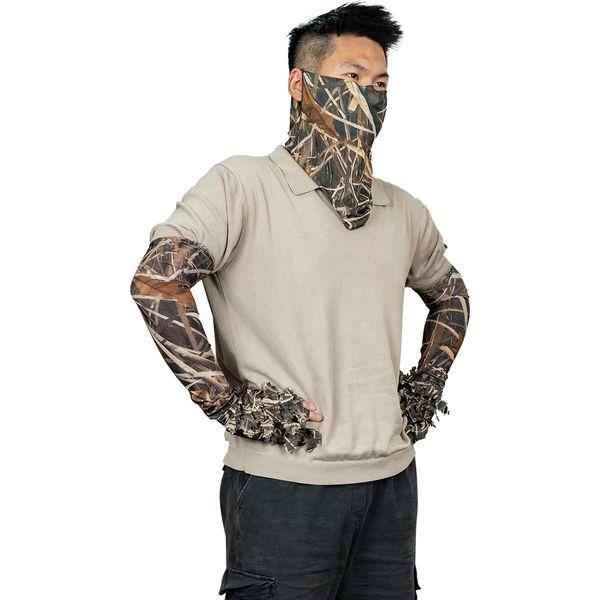Tongcamo Duck Hunting Face Mask Gaiter Camo Gloves Leafy, Arm Sleeves for Men Women Waterfowl Tree Camouflage Turkey Hunting Blinds, 5 Pieces Hunting Accessories 2