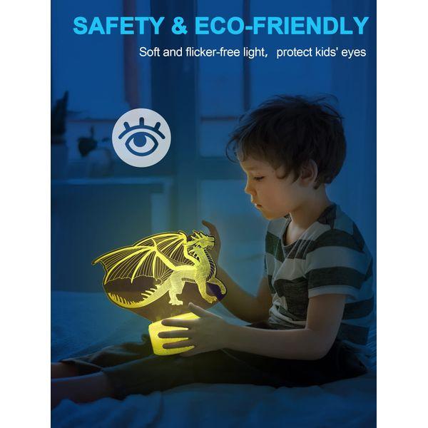Nice Dream Dragon Night Light for Kids, 3D Illusion Night Lamp, 16 Colors Changing with Remote Control, Room Decor, Gifts for Children Boys Girls 1
