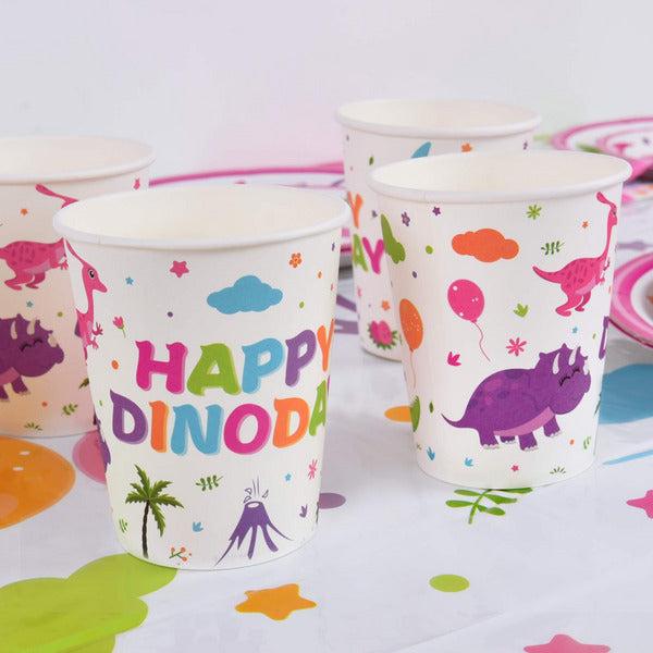 WERNNSAI Dinosaur Tableware Set - Dino Party Supplies for Girls Disposable Dinner Dessert Plates Napkins Cups Tablecloth Serves 16 Guests 66 Pieces 4