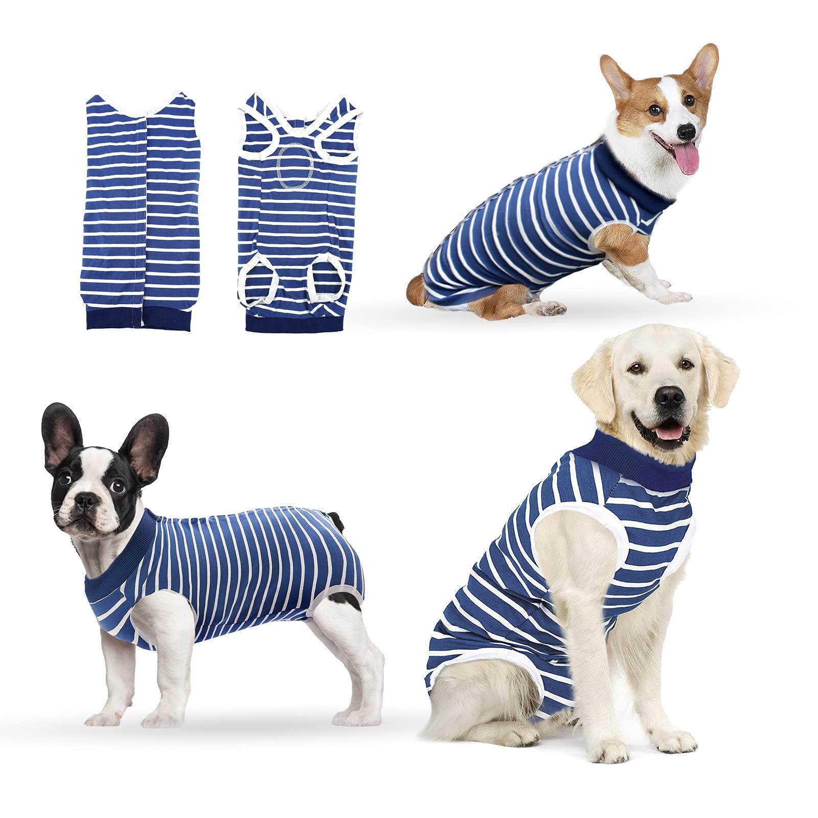 Hipet Dog Surgical Recovery Suit for Abdominal Wounds or Skin Diseases, Dog Onesie for Surgery E-Collar & Cone Alternative Anti-Biting Lick Wound (XXXL, Stripe Blue) 0