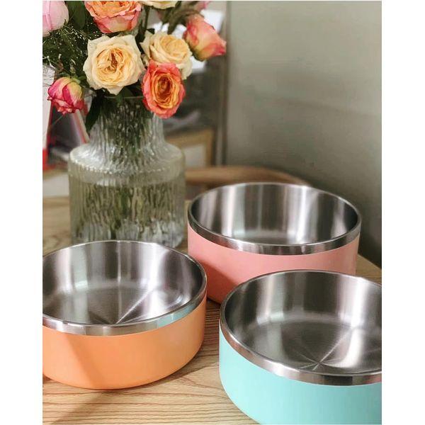 IKITCHEN Dog Bowl for Food and Water, 64 Oz Stainless Steel Pet Feeding Bowl, Durable Non-Skid Double Wall Insulated Heavy Duty with Rubber Bottom for Medium Large Sized Dogs (64 Ounces/8 Cup, Orange) 1