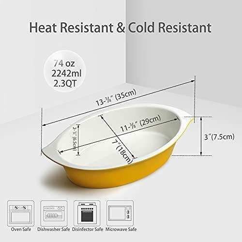 Keponbee Ceramic Baking Dishes for Oven Baking Pan Oval Baking Dish, Large Lasagna Dishes Deep Au Gratin Dish Casserole Dish, 29x18x6.5cm, Yellow 1