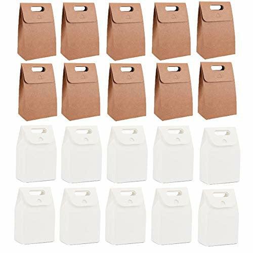 Originality Kraft Paper Handle Box, Vintage Natural Kraft Paper Bag,Kraft Paper Gift Bags Creative Boxes,for Wedding Party Present Wrapping Favour Favor Gift Candy,10 White and 10 Brown, 10Ã6Ã15.3CM 1