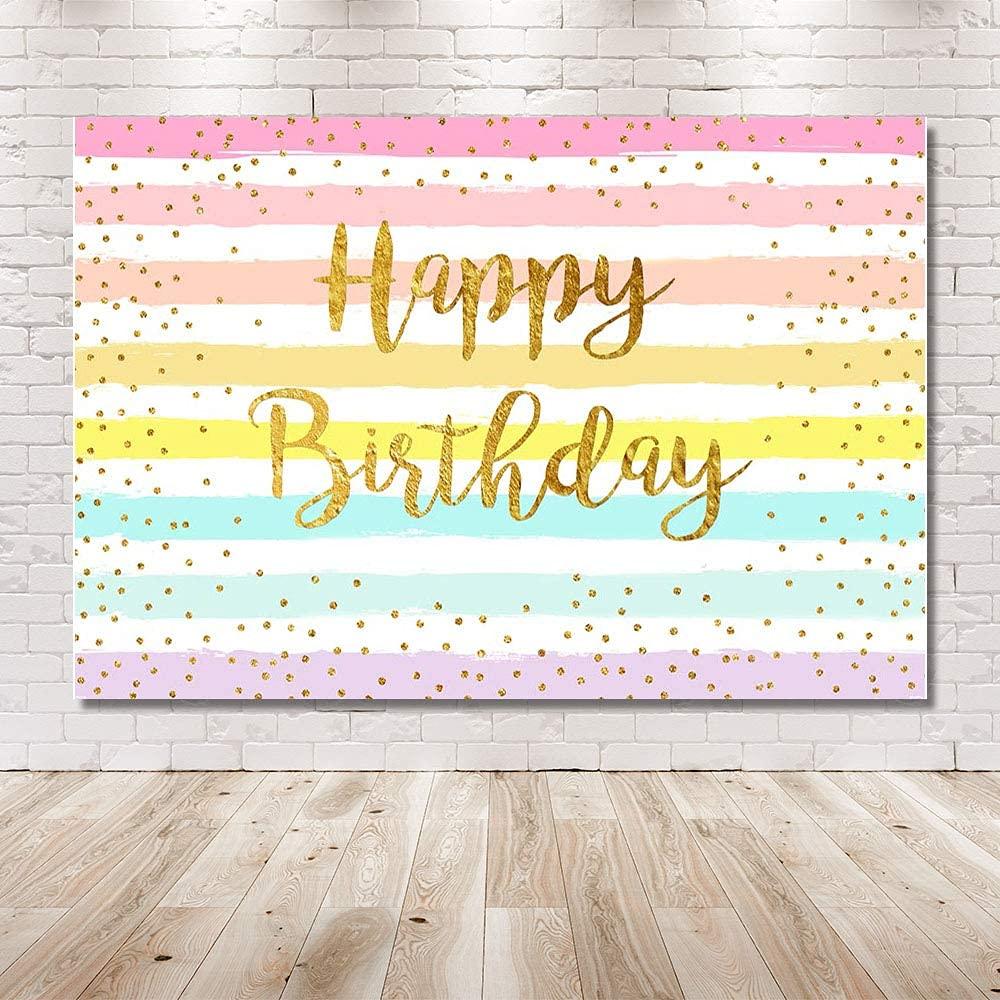 MEHOFOND 8x6ft Rainbow Girl Happy Birthday Party Decoration Backdrop Banner for Child Adults Colorful Stripe Golden Dot Happy Birthday Photography Background Studio Photo Props Vinyl 1