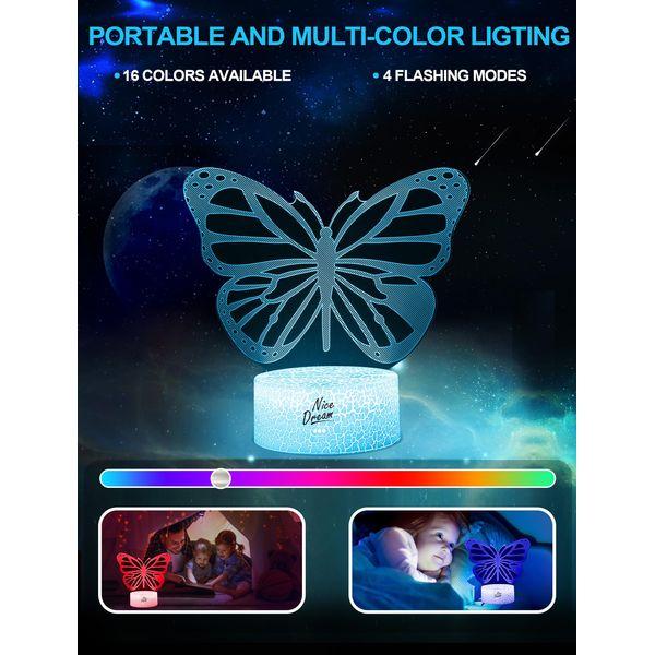 Nice Dream Butterfly Night Light for Kids, 3D Illusion Night Lamp, 16 Colors Changing with Remote Control, Room Decor, Gifts for Children Boys Girls 4