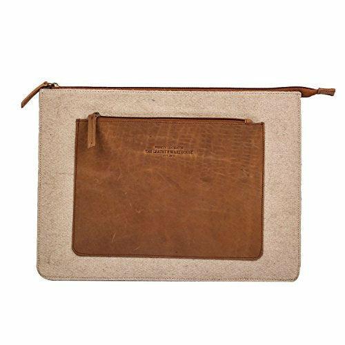 Zipper 13-13.3 inch Leather & Felt Laptop Sleeve | case | Cover with Front Pocket | Compartment Compatible with Apple MacBook Air | pro Handmade for Men Women - Black & Tan (Beige and TAN) 0