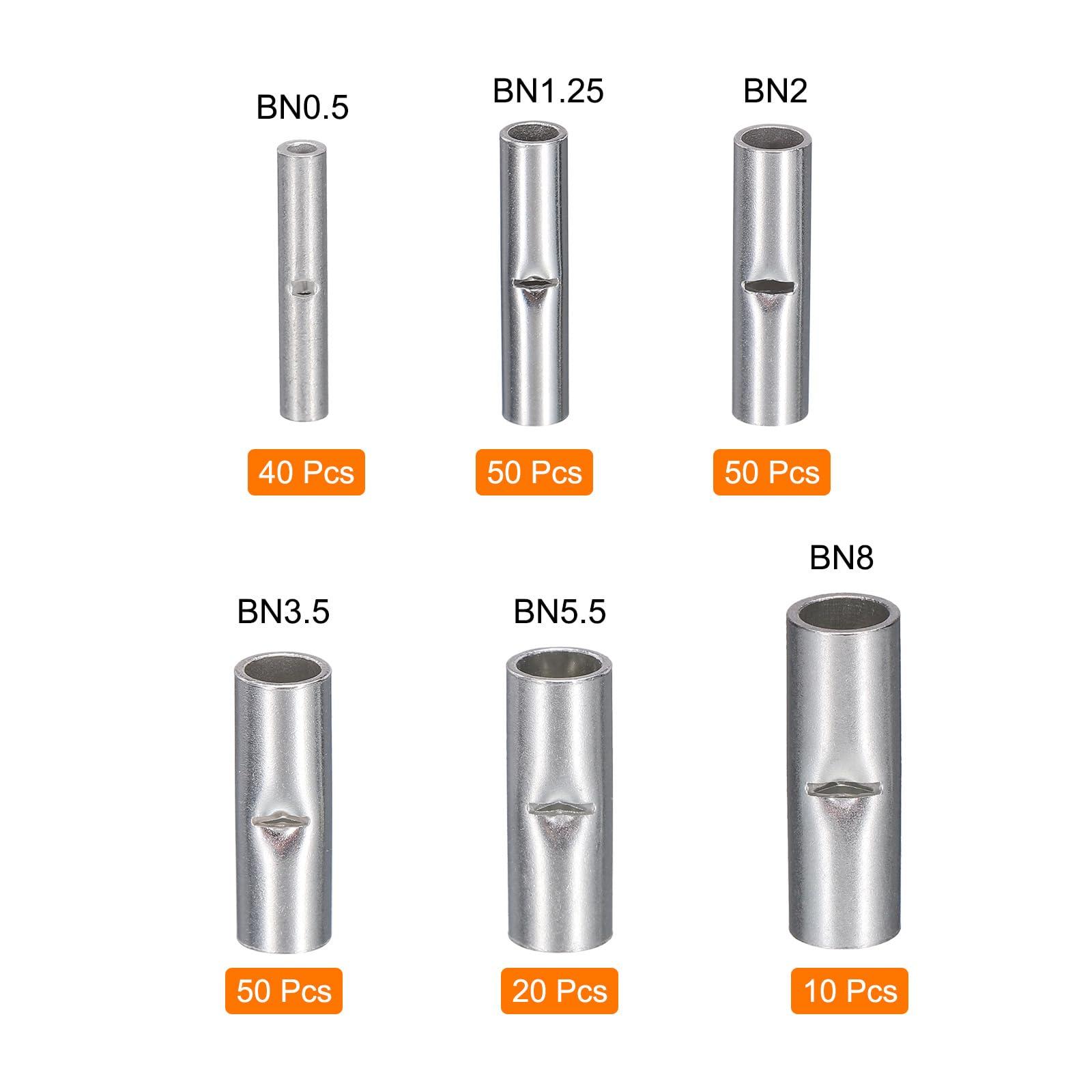 sourcing map 220Pcs Non Insulated Butt Connectors Tinned Copper Wire Connector for Electrical Wire Crimp Ferrule Terminals 2