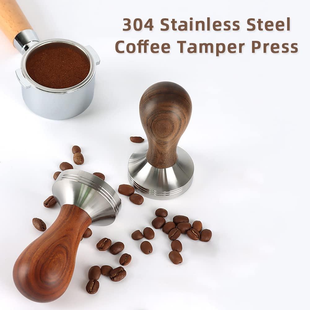 Janjunsi 53MM Coffee Tamper Press - 304 Stainless Steel Base Wooden Handle for Portafilter Coffee Powder Barista Coffee Accessories 2