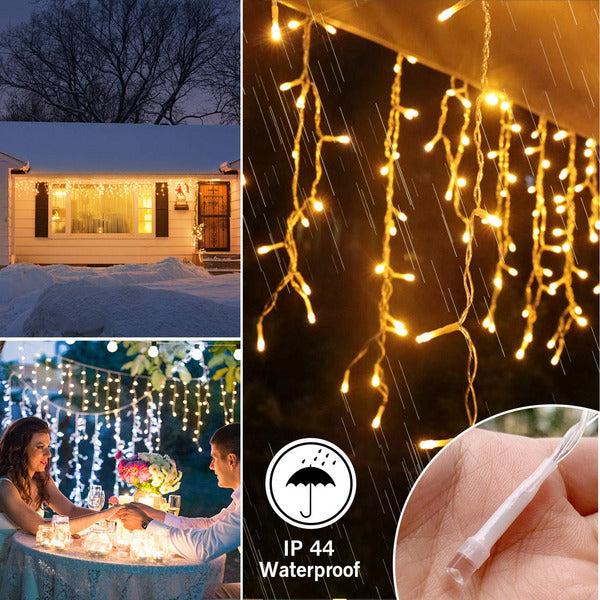 EUKSRH Outdoor Icicle Lights Christmas Decorations, 10m with 400 LED 8 Modes, 3 Pin UK Plug Adapter, Wave String Lights Icicle Curtain Light,Waterproof Festival Lighting, Christmas Decoration 2