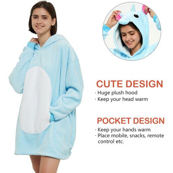 BALCONY & FALCON Animal Wearable Blanket Hoodie Oversized Warm Cozy Sherpa Hooded Sweatshirt Blanket as Gift for Adult Women Men Teen （Unicorn，L） 2