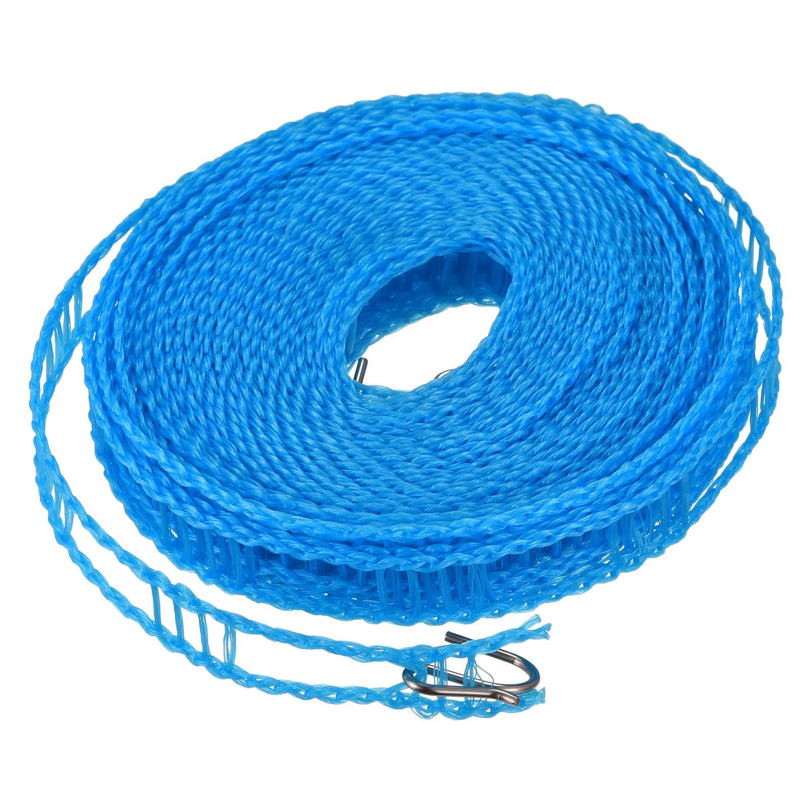 sourcing map Portable Clothesline, 26.24ft Nylon Windproof Non-Slip Washing Line Rope for Courtyard Outdoor Travel Camping Laundry Drying, Blue