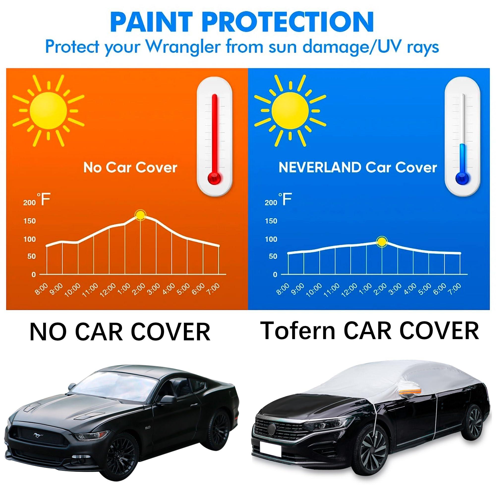 Tofern Half Car Cover Waterproof Breathable Car Frost Cover All Weather Weatherproof UV Sun Protection Snow Dust Storm Resistant 4