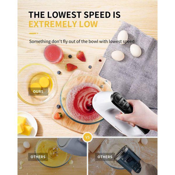SHARDOR Hand Mixer Electric Whisk, Anti-Splash Hand Whisk, 6 Speeds with Turbo Button, Snap-On Storage Case, Easy Eject Button, 5 Stainless Steel Attachments, Electric Whisk for Kitchen Baking, 400W 2