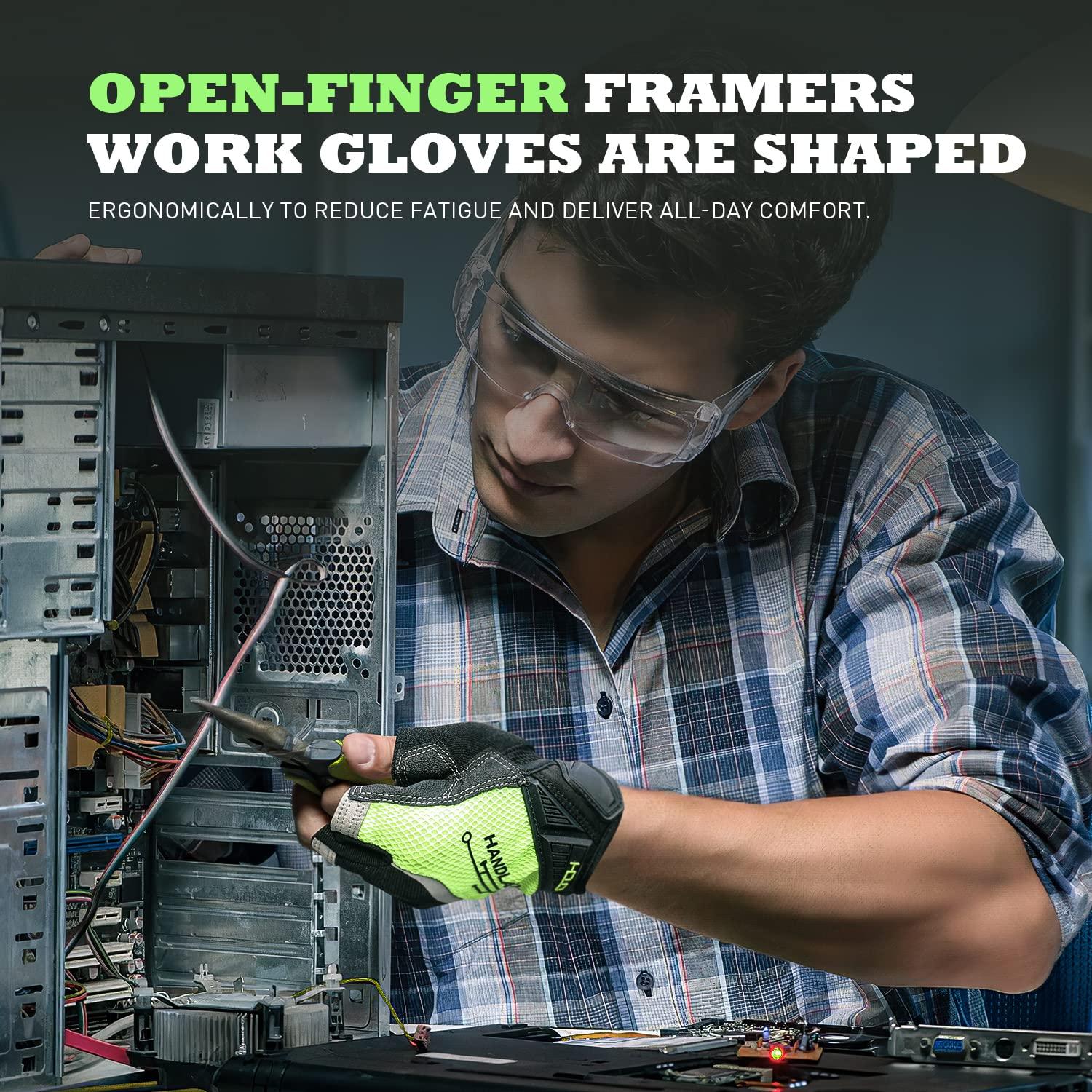 AIGEVTURE Framer Work Gloves,Fingerless Framing Gloves, Open-Finger Carpenters Gloves, High Dexterity, Performance Fit, Durable 2