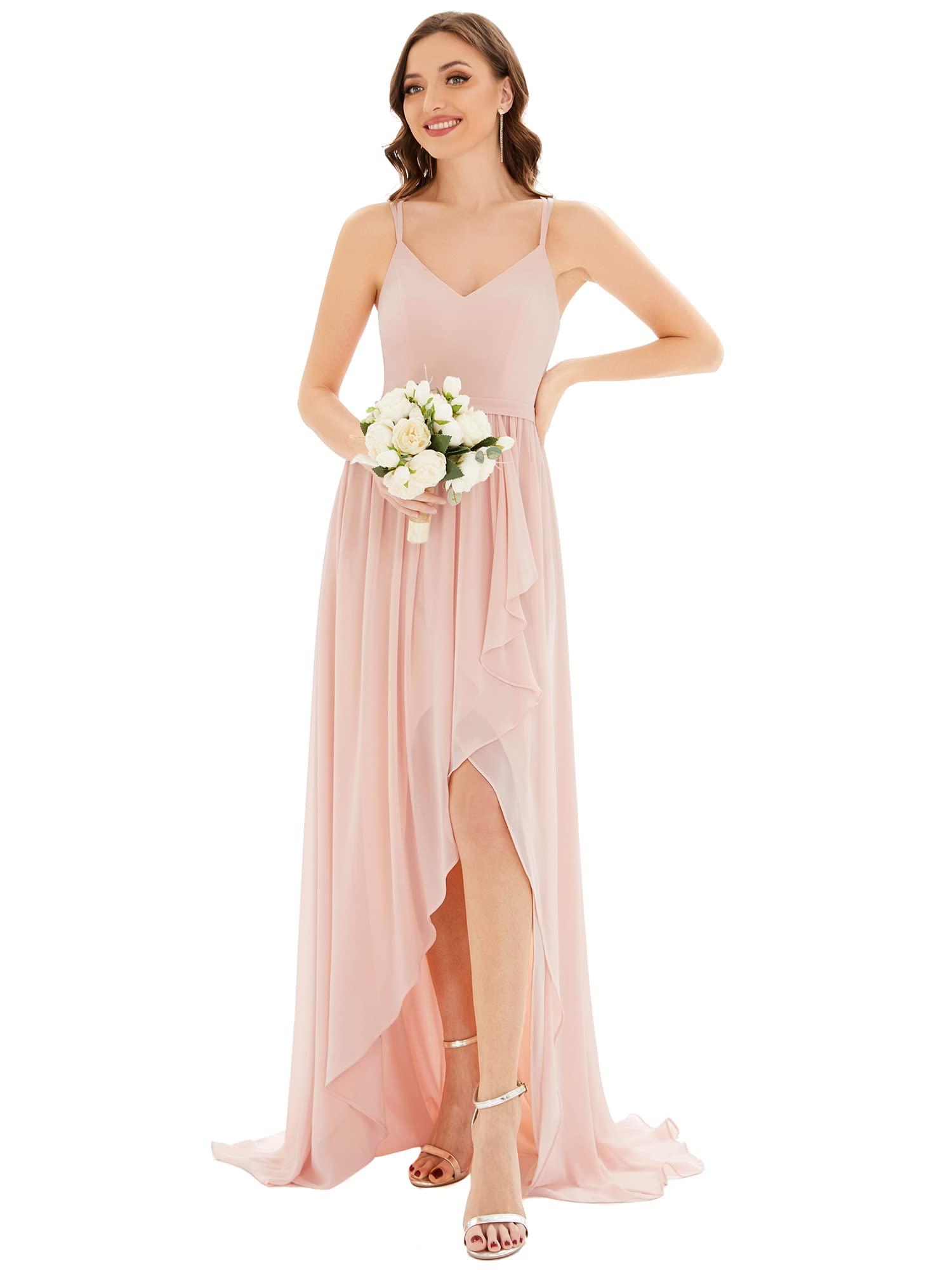 Ever-Pretty Women's Chiffon Spaghetti Strap Maxi Wrap Dress Wedding Guest Dress Pink 18UK 0