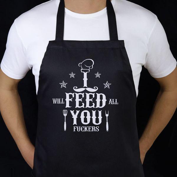 EXPRESS-STICKEREI Cooking apron unisex Adjustable Kitchen Aprons with Pocket | adjustable neck strap (I will feed all you fuckers - Grillschürze) 3