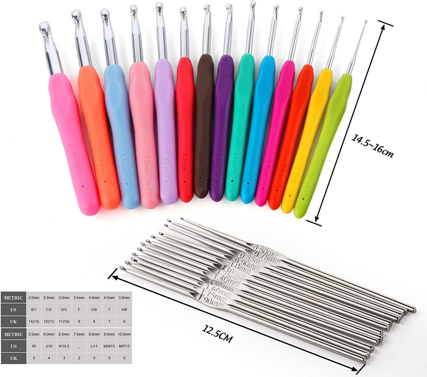 ilauke 65Pcs Crochet Hooks Set, 14Pcs Full Size Ergonomic Soft Grip Handles Crochet Kit &12Pcs Aluminum Crochet Hooks Set for Beginners(0.6mm-10mm) 2