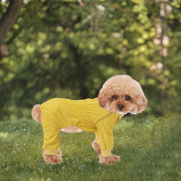 Dog full body raincoat with elastic belly waterproof coat for dogs reflective zipper closure four-leg rain gear jumpsuit for puppy small medium breeds - Yellow - XL 1