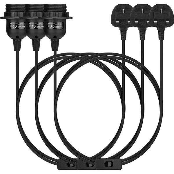 kwmobile Pendant Light Fitting - 3 Pack - 3.5m Lamp Holder for E27 Bulb with Switch & UK Plug - with Screw Ring for Lamp Shade - Black - Set of 3 0