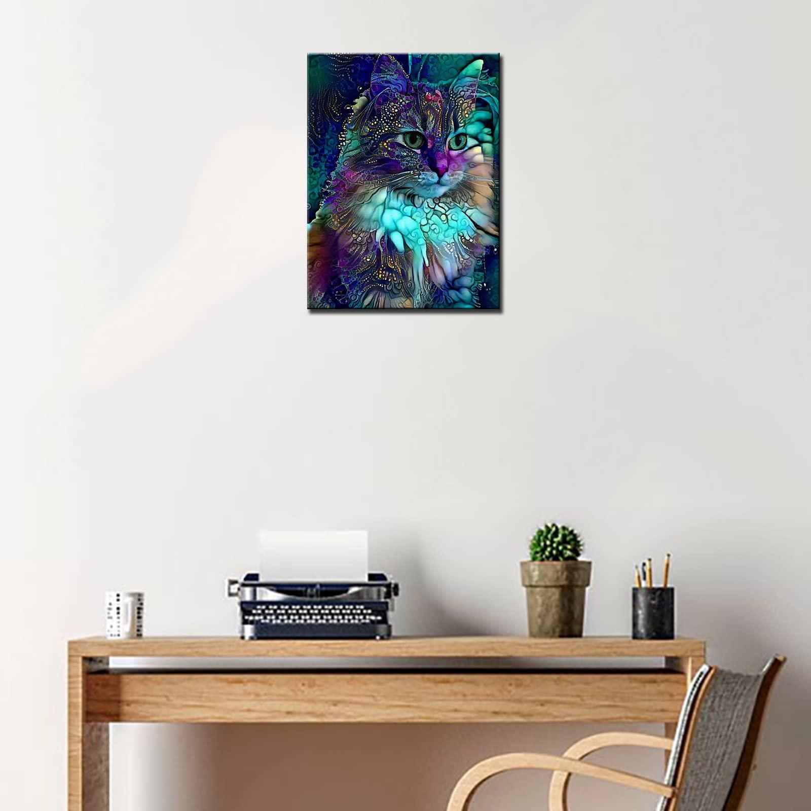 Cat Diamond Painting Kits for Adults, Kids 5D DIY Full Drill Round Crystal Rhinestone Embroidery Arts Craft Abstract Animal Portrait Picture Home Wall Decor Gift 12x16 inch (Without Frame) 3