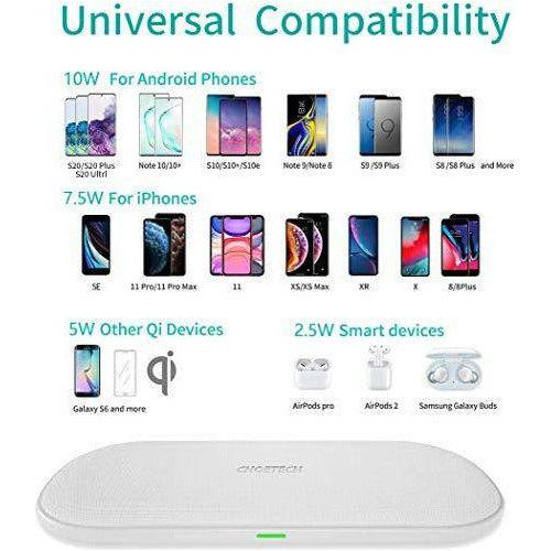 CHOETECH Dual Wireless Charger, 5 Coils QI Fast Wireless Charging Pad 7.5W Compatible with iPhone 12 Pro/11 Pro Max/XS Max/XR/8+,10W for Galaxy Note 20/S20/Note 10/S10,AirPods 2 (Adapter Included) 4