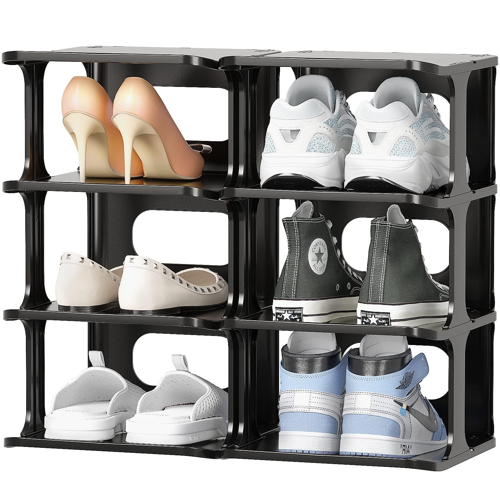 HAIXIN Shoe Rack 8 Tier Tall Shoe Storage Narrow Storage Unit Plastic Shoe Organiser Under Stairs Storage Perfect for Entryway, Corridor, Living Room, Bathroom, Bedroom or Hallway 48.5x26x43cm Black 0