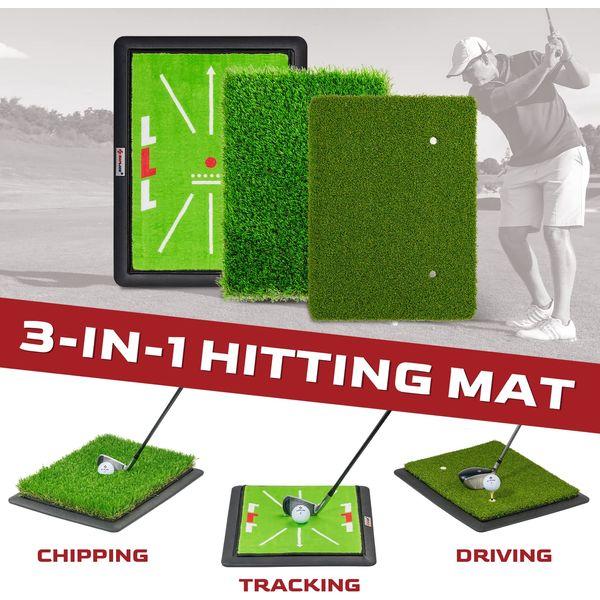 SAPLIZE Replaceable 3-in-1 Golf Hitting Mat with Heavy Duty Base, 13" x 17" Tri-Turf (Impact Mat/Fairway/Rough) for Hitting, Chipping, Putting and Tracing Swing Path Golf Practice Mat 2