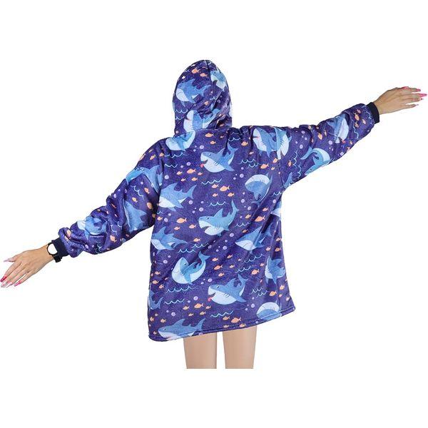 Queenshin Shark Wearable Blanket Hoodie,Oversized Sherpa Comfy Sweatshirt for Teens Kids Boys 7-16 Years,Warm Cozy Animal Hooded Body Blanket Blue 3