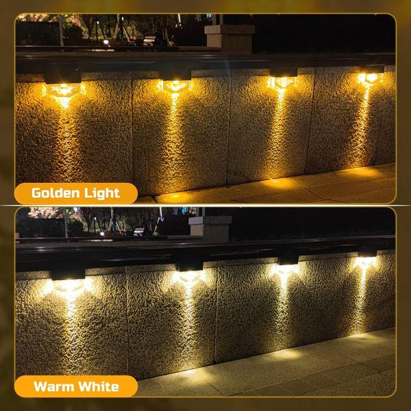 ZASUN Solar Lights Outdoor Garden, 6 Pack Pathway Lighting, Upgraded Solar Fence Lights Waterproof Decoration, Two Modes Solar Lights for Fence, Wall, Yard, Decking, Step(Warm White/Golden) 3