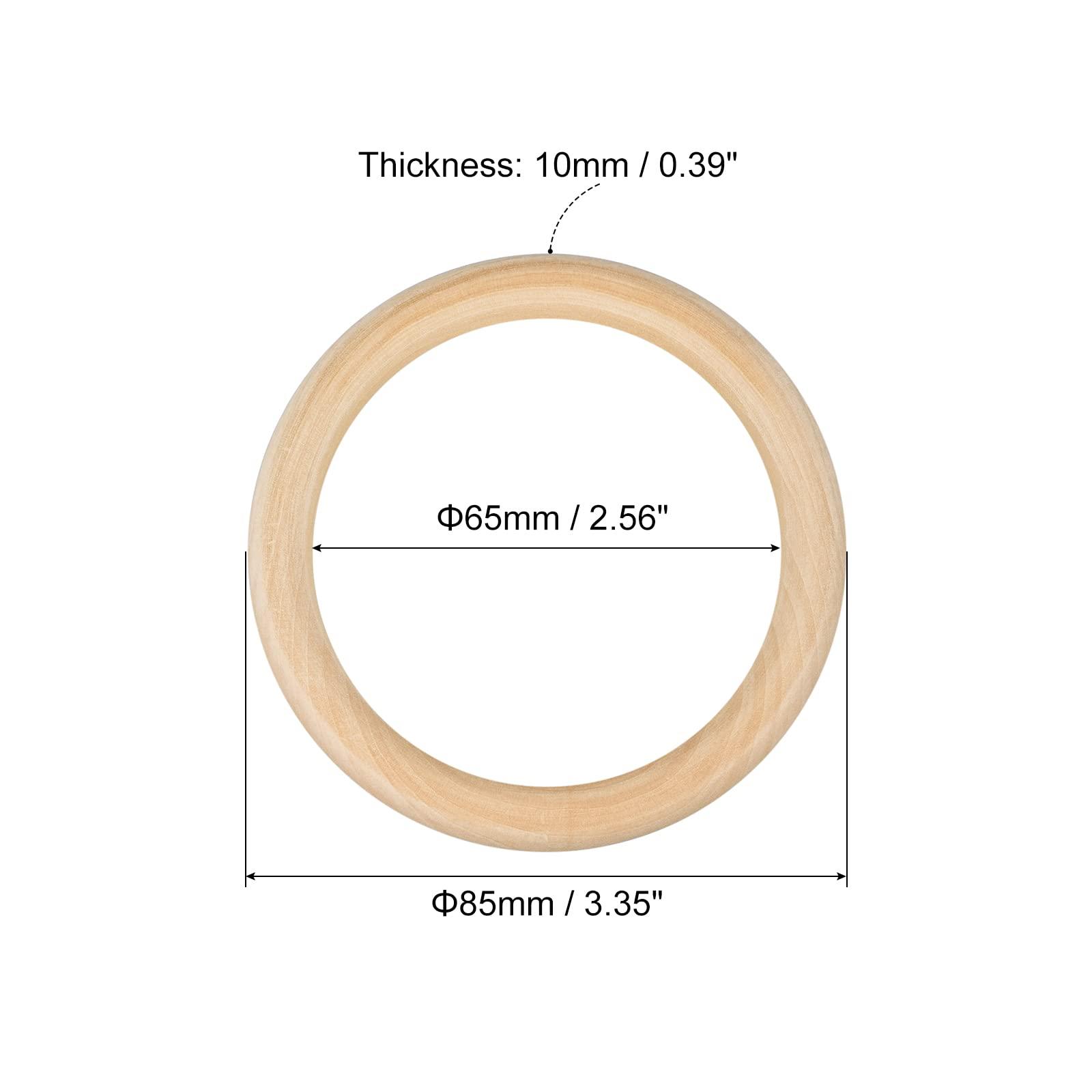 sourcing map 10Pcs 85mm(3.3-inch) Natural Wood Rings, 10mm Thick Smooth Unfinished Wooden Circles for DIY Crafting, Knitting, Macrame, Pendant 1