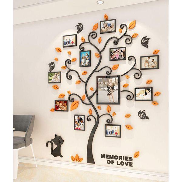 AIVORIUY 3D Tree Wall Decals Acrylic Mirror Wall Stickers DIY Photo Frame Murals Butterflies Wall Art Decor for Bedroom Office Living Room Kids Nursery Home Decoration Gift (L: 144 * 175cm, Black) 2