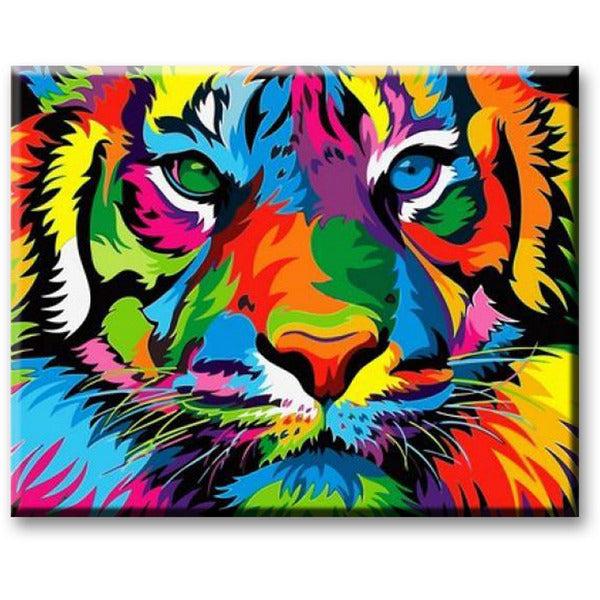 iCoostor Wooden Framed Paint by Numbers DIY Acrylic Painting Kit for Kids & Adults Beginner - 16” x 20”Coloured Tiger Pattern with 3 Brushes & Bright Colors