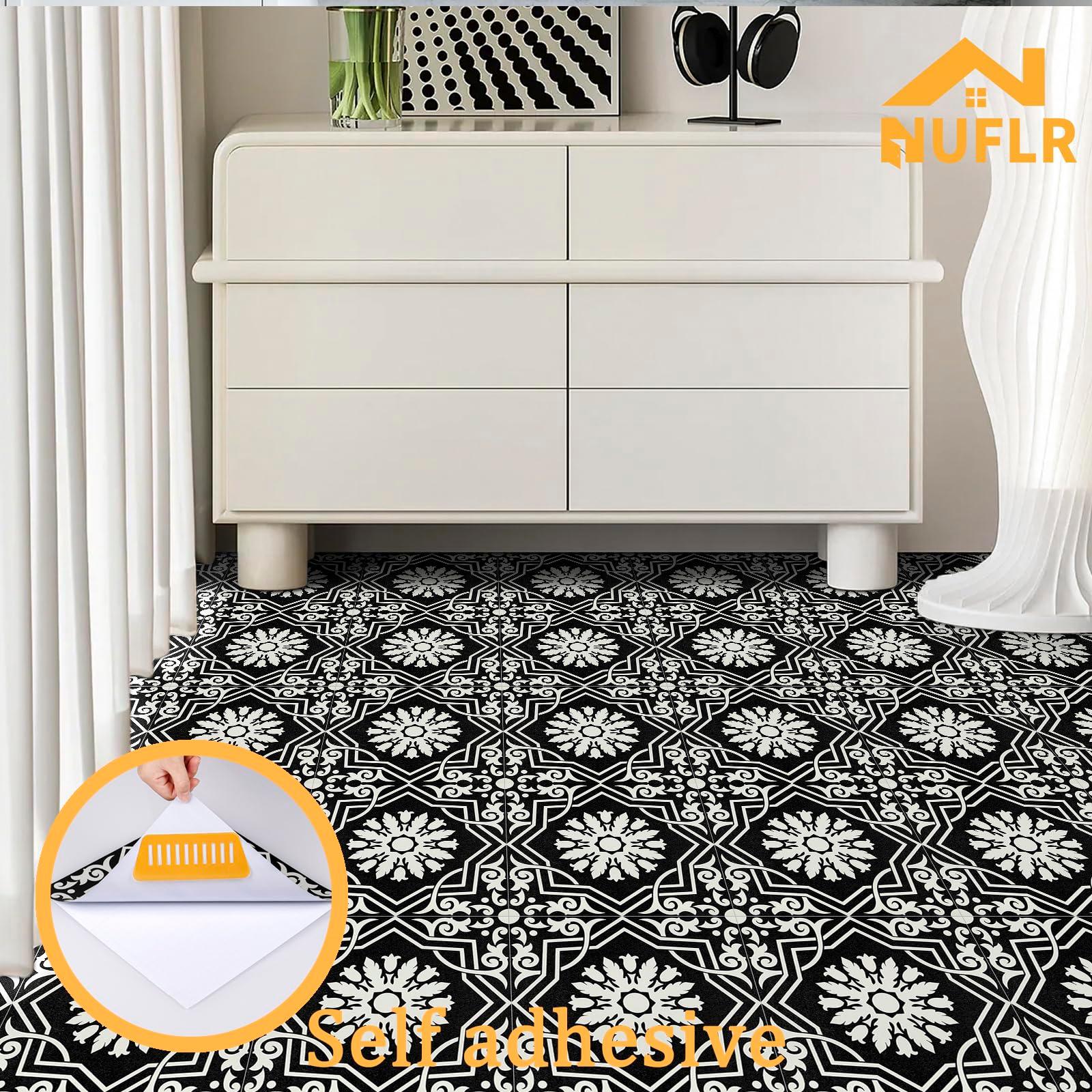 Floor Tiles Self Adhesive Floor Tile, Vinyl Flooring Waterproof, Peel and Stick Floor Tiles for Kitchen Living Room and Bathroom DIY Flooring 30x30cm 10pcs(0.9m2) 1