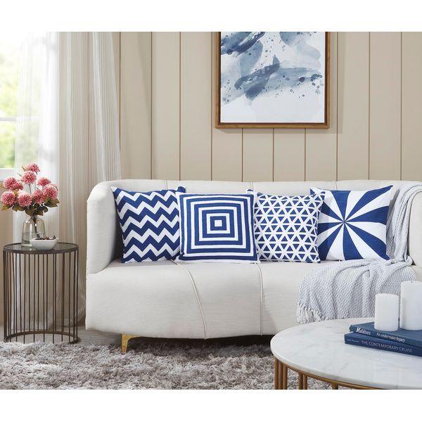 Penguin Home® 100% Cotton Cushion Covers Cushions for Sofa Modern Line Decorative Square Luxury Pillowcases for Couch Livingroom Sofa Bed with Invisible Zipper45x45cm 18x18 Inches White/Navy Mix